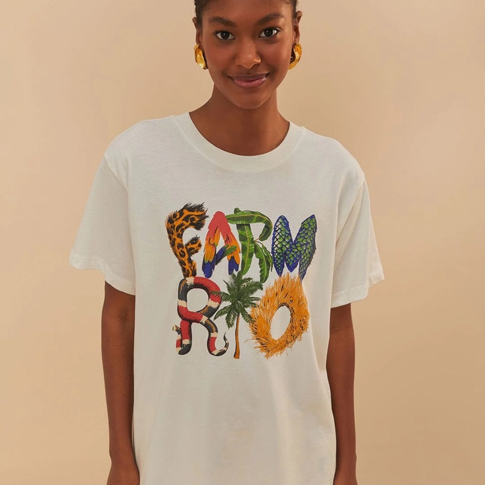 Farm Rio Graphic White T-Shirt with Colorful Letters NWT - Picture 2 of 4
